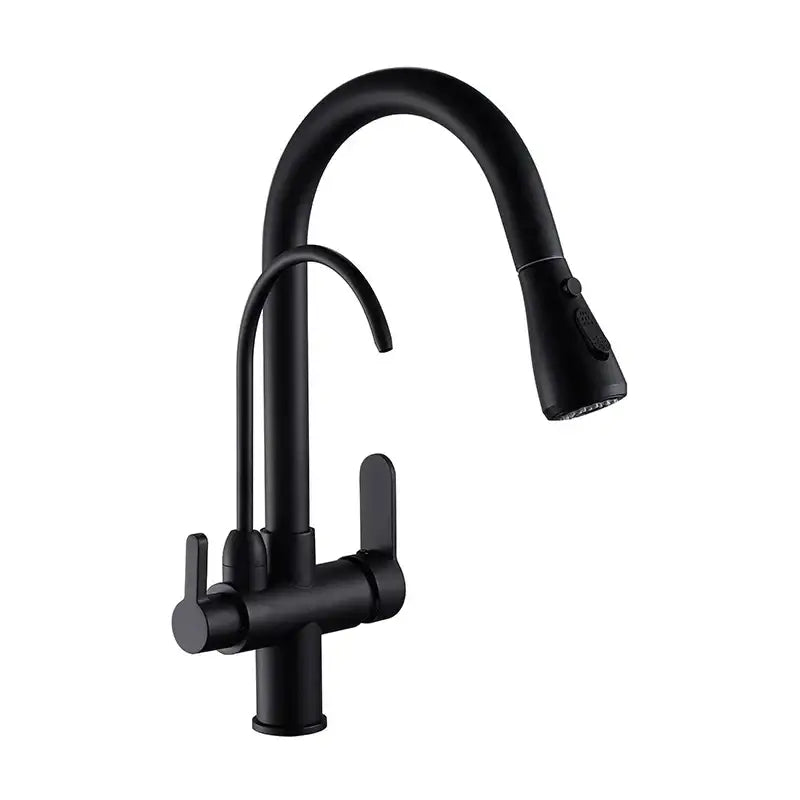 Matte black solid brass kitchen faucet with pull down spray head