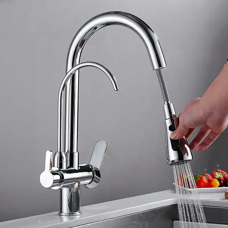 Matte black solid brass kitchen faucet with pull down spray head