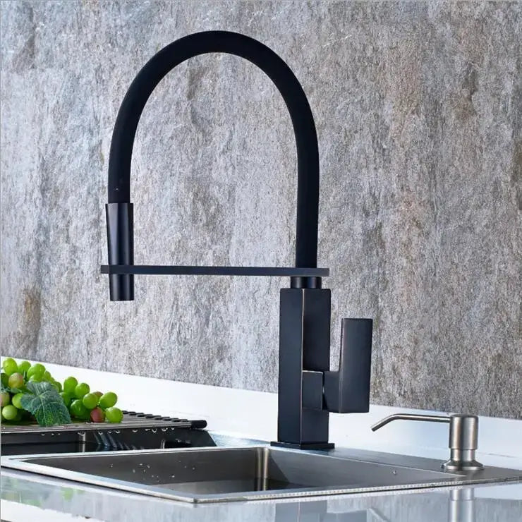 Matte black swivel kitchen faucet with pull down spray tap