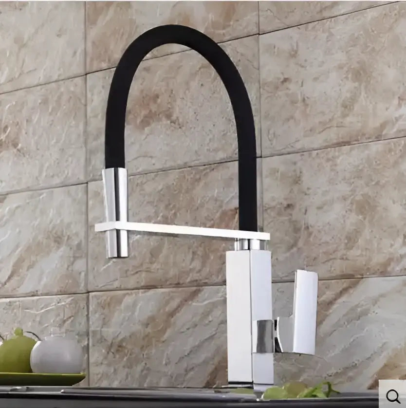 Matte black swivel kitchen faucet with pull down spray tap