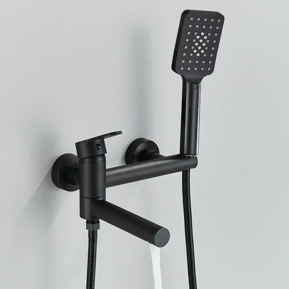 Matte black wall mount tub shower system with handheld spray bathroom