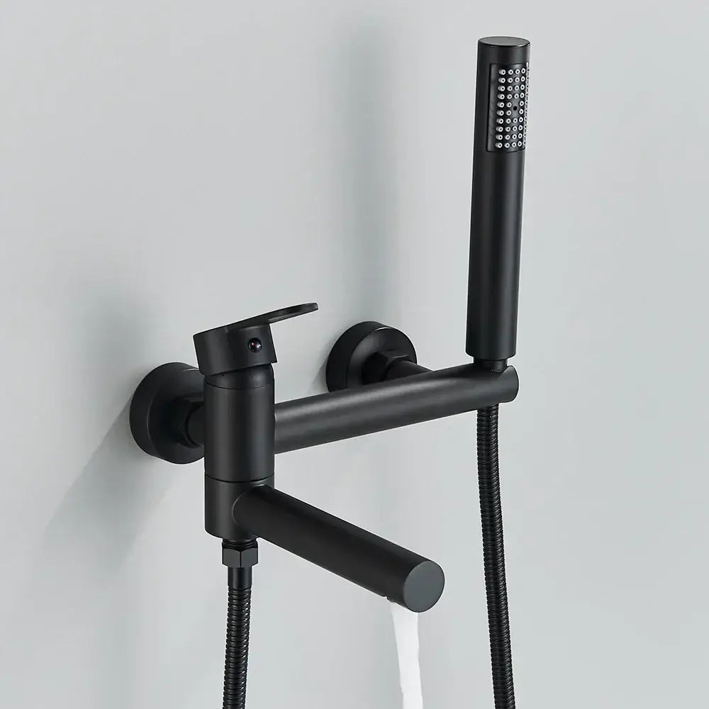 Matte black wall mount tub shower system with handheld spray bathroom
