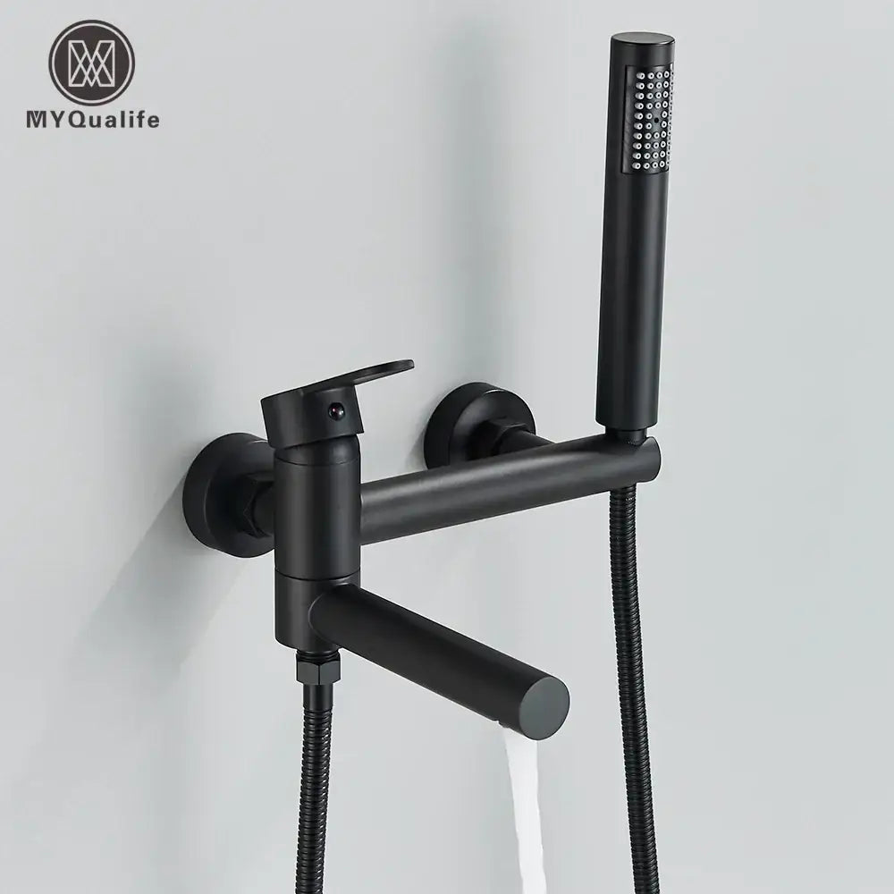Matte black wall mount tub shower system with handheld spray bathroom