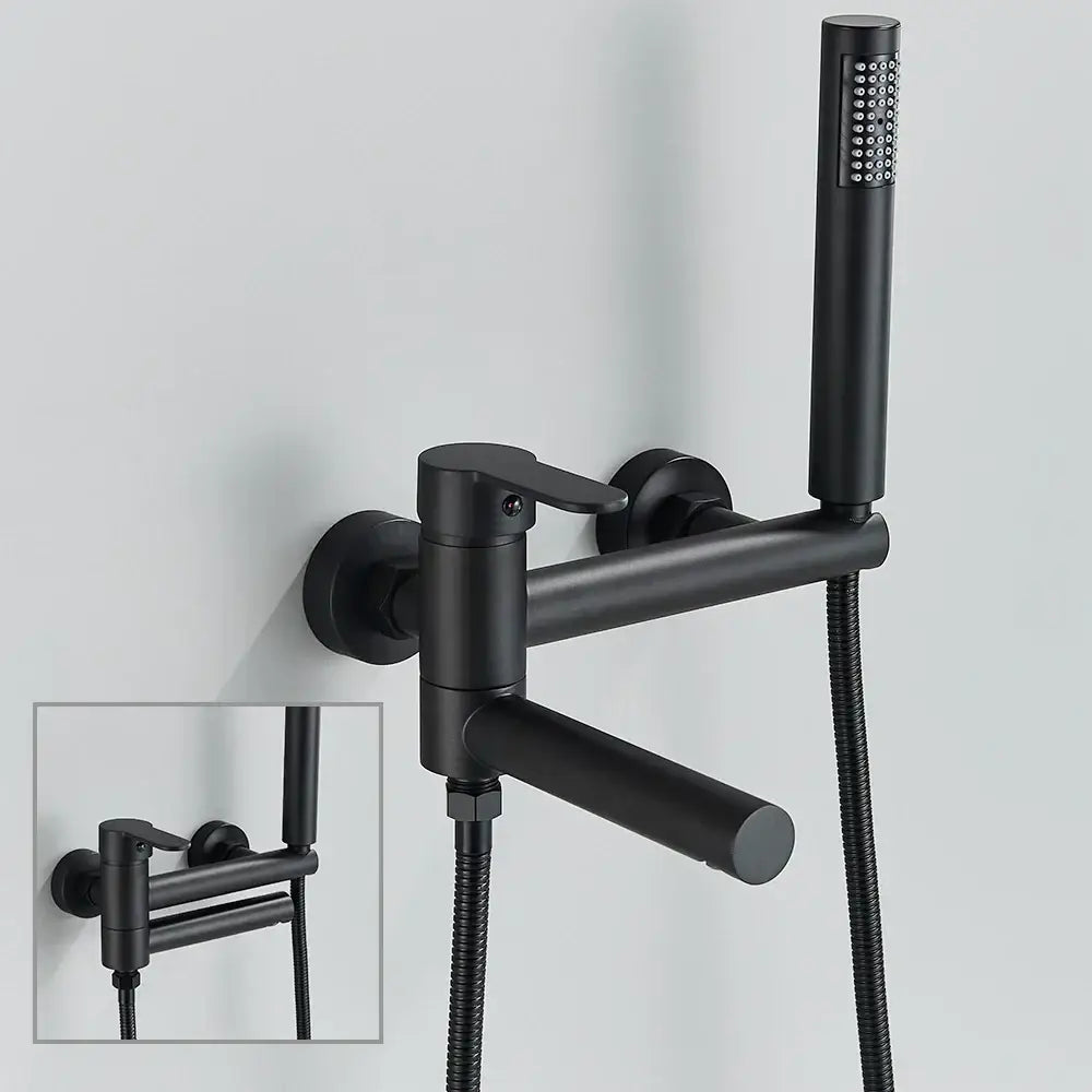 Matte black wall mount tub shower system with handheld spray bathroom