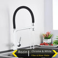 Matte black water filter kitchen faucet pull down gooseneck tap
