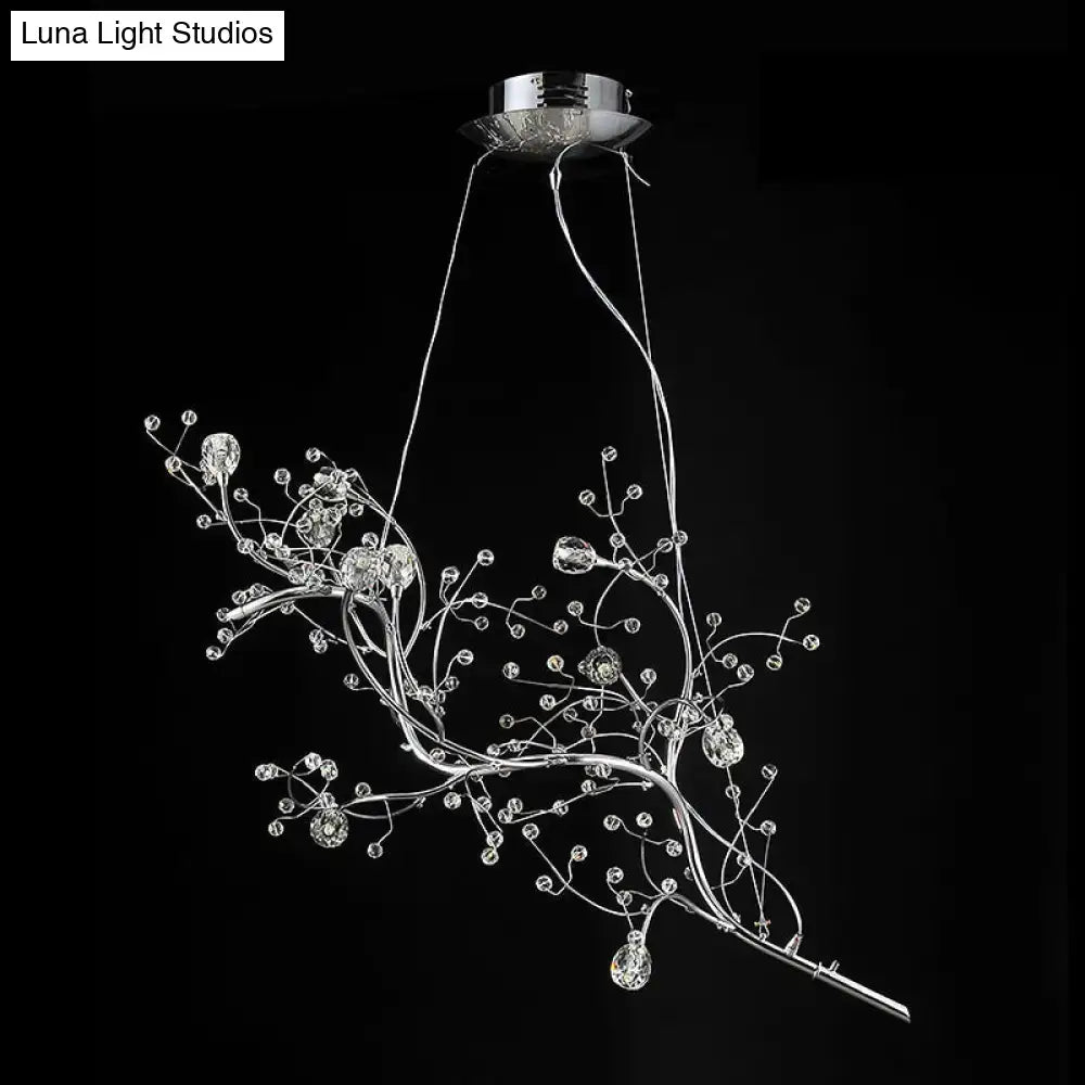 Metallic gold branch chandelier with crystal bead dining room light