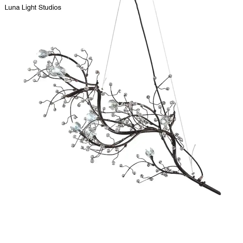 Metallic gold branch chandelier with crystal bead dining room light