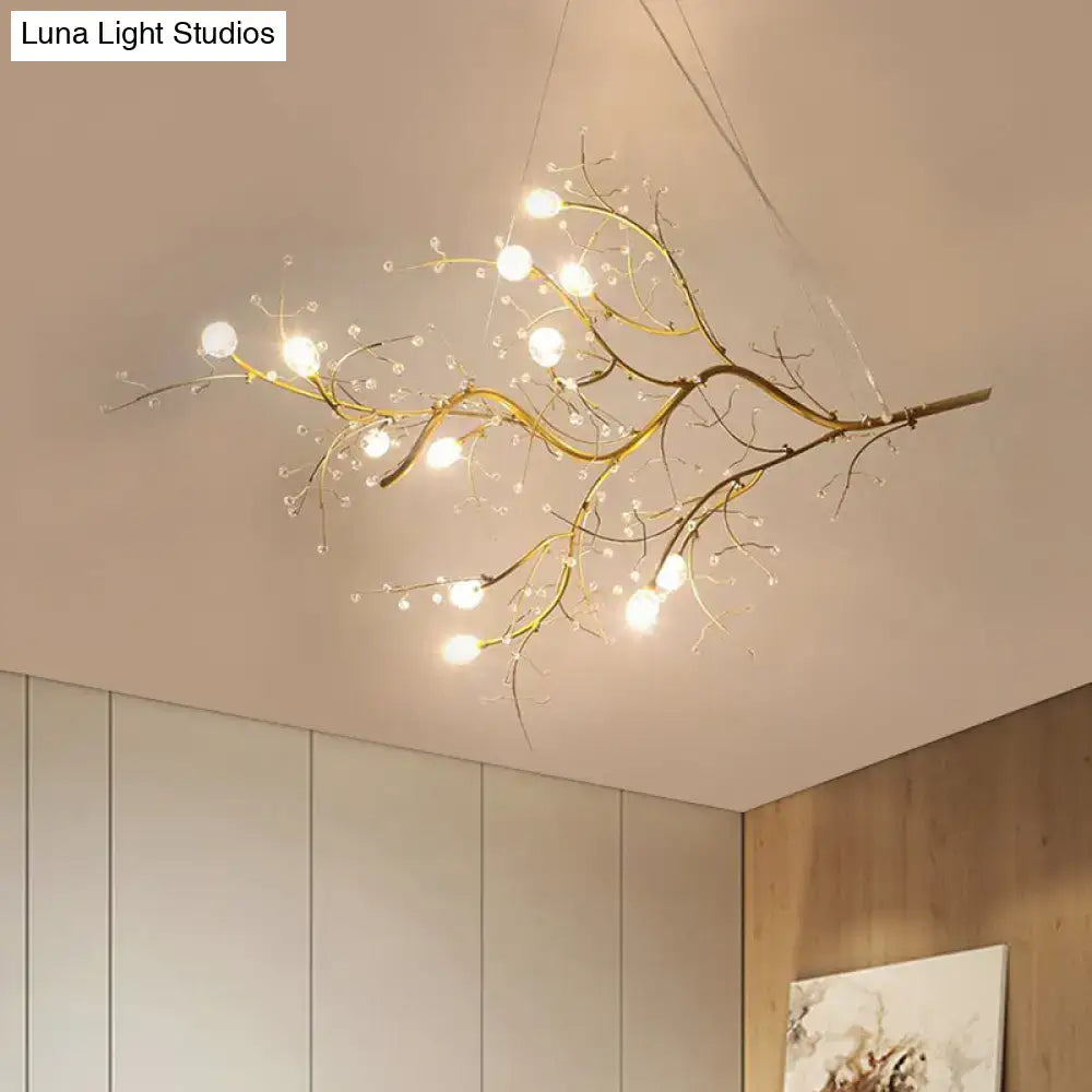 Metallic gold branch chandelier with crystal bead dining room light