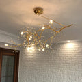 Metallic gold branch chandelier with crystal bead dining room light
