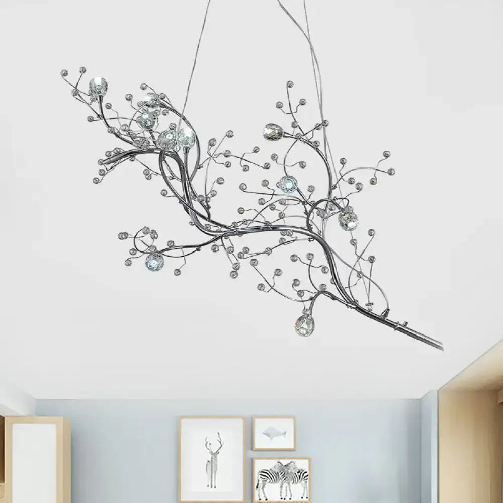 Metallic gold branch chandelier with crystal bead dining room light