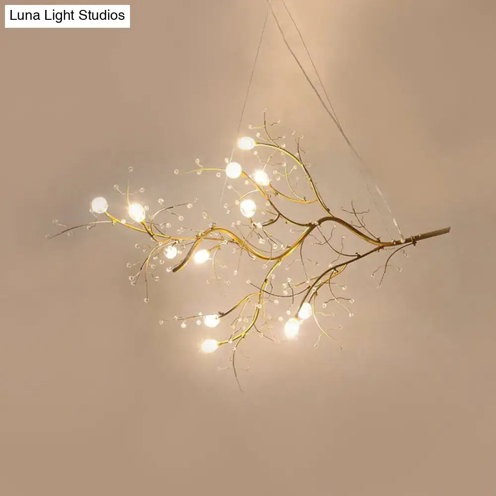 Metallic gold branch chandelier with crystal bead dining room light