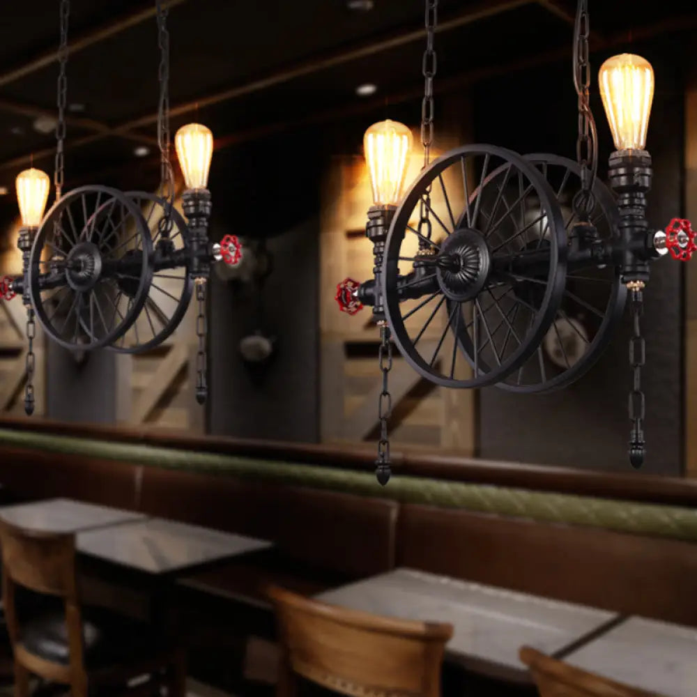 DecorBites™ Metallic Pendant Light: Antique 3-Head Wagon Wheel Design for Restaurants and Hanging Islands, with Decorative Valve
