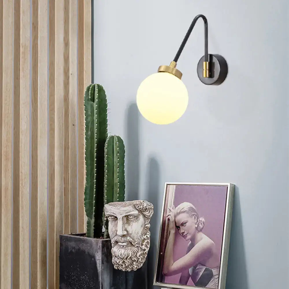 Mid century black & brass opal glass sconce bedroom e26 e27 light