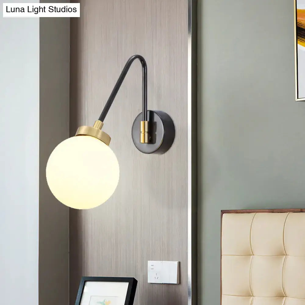 Mid century black & brass opal glass sconce bedroom e26 e27 light