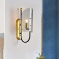 Mid century black & brass smoke grey glass wall mount lamp hall wall