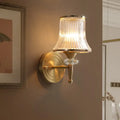 Mid-century brass crystal ribbed wall mounted lamp with fluted glass shade for living room lighting