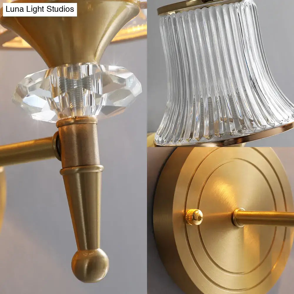 Mid-century brass crystal ribbed wall mounted lamp living room