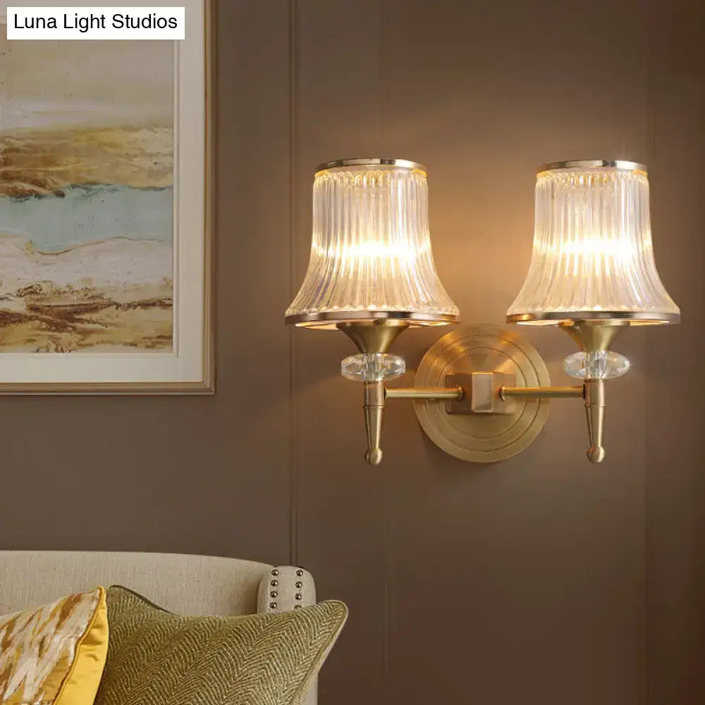 Mid-century brass crystal ribbed wall mounted lamp living room