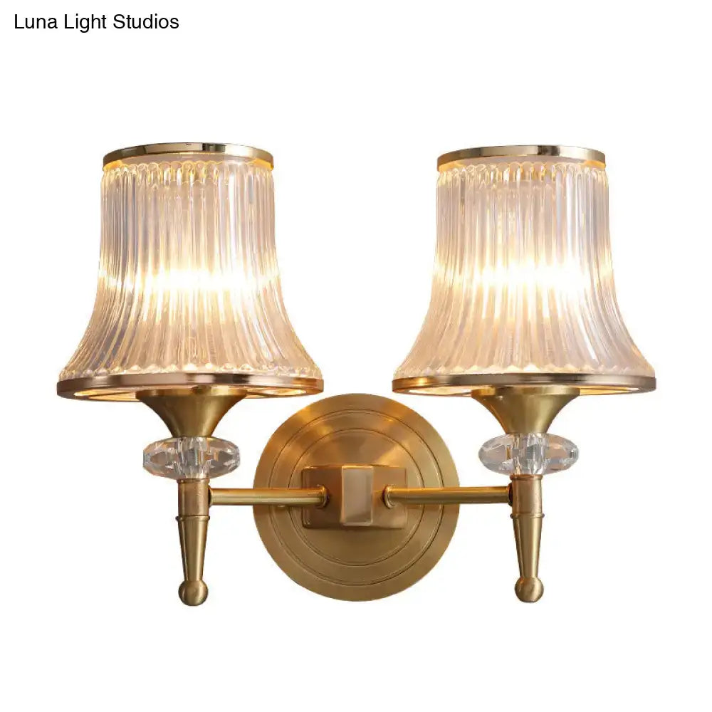 Mid-century brass crystal ribbed wall mounted lamp living room