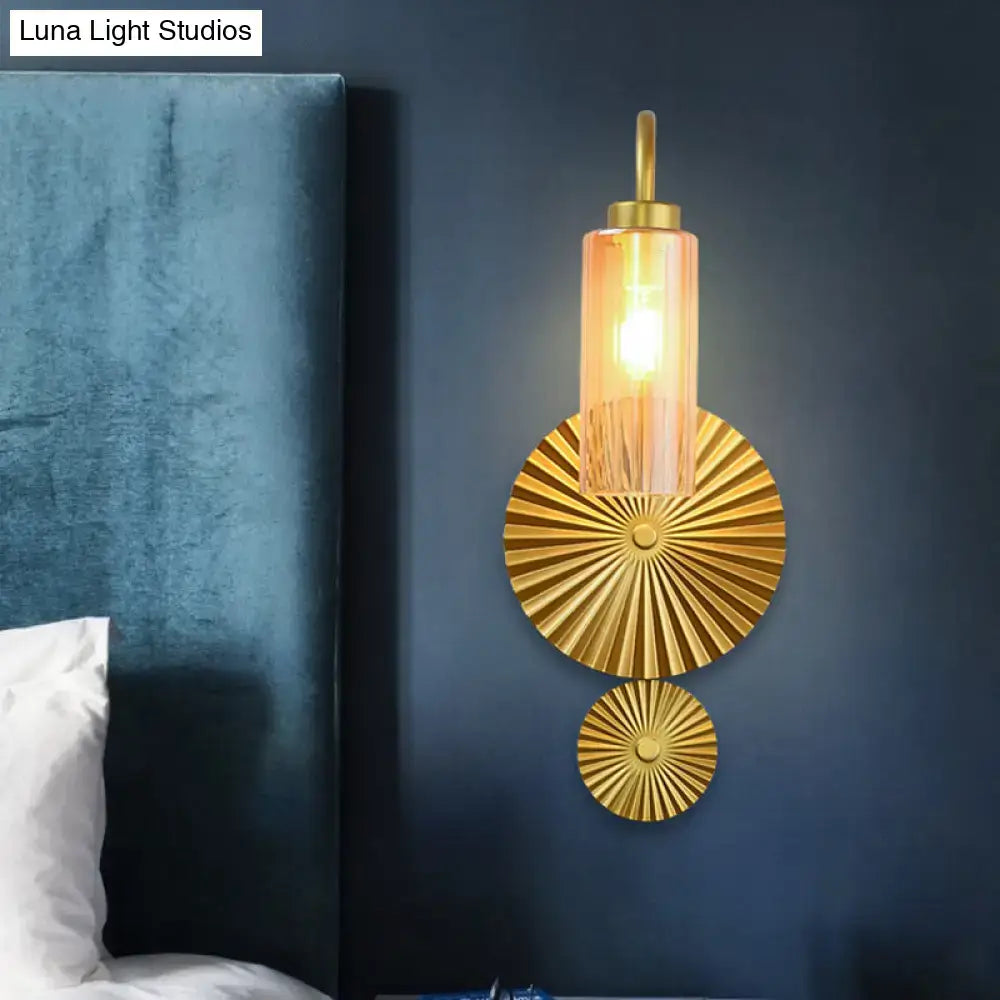 Mid century brass gooseneck wall lamp – bedroom sunburst sconce