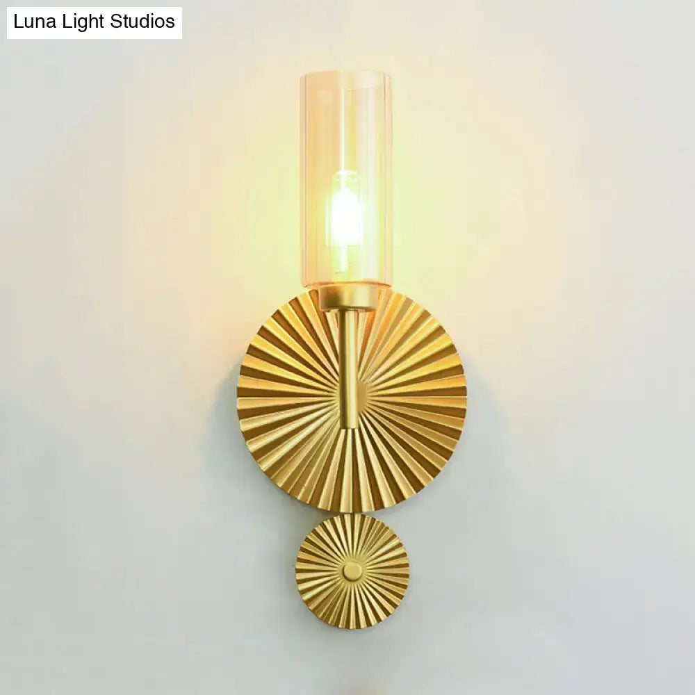 Mid century brass scalloped backplate wall sconce bedroom amber glass