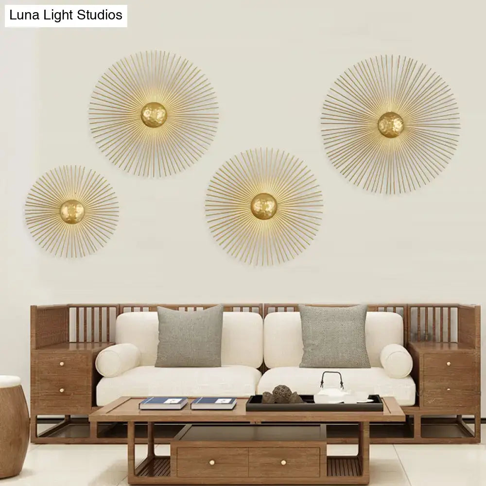 Mid century brass sunburst sconce light living room wall fixture