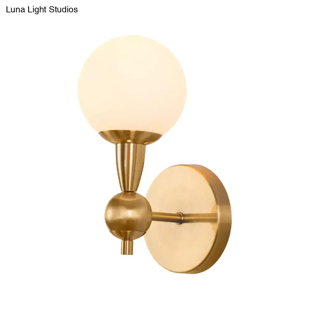 Mid century brass wall mount light – bedroom opal glass sconce