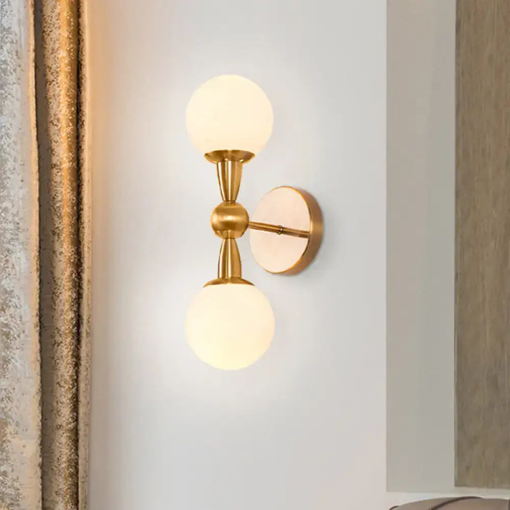 Mid century brass wall mount light – bedroom opal glass sconce