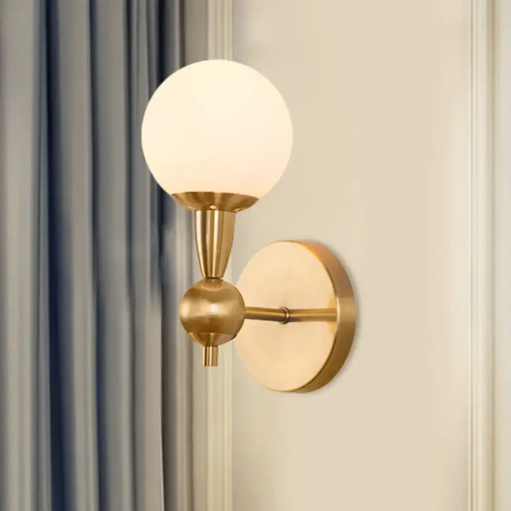 Mid century brass wall mount light – bedroom opal glass sconce
