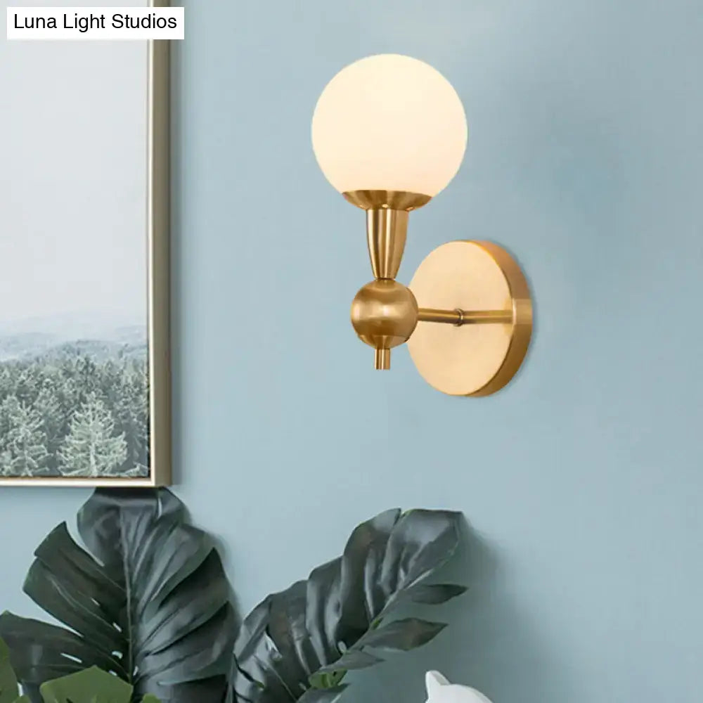 Mid century brass wall mount light – bedroom opal glass sconce