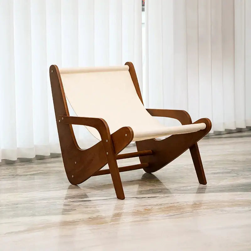 Mid-century brown and cream decorbites canvas recliner living room chair