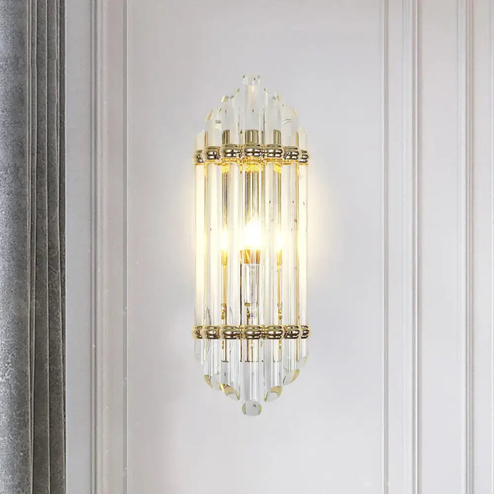 Mid century gold crystal pipe flush wall sconce for living room