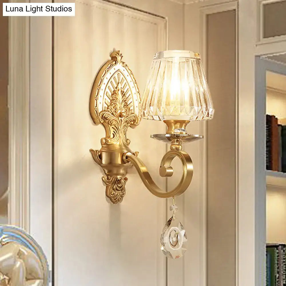 Mid century gold crystal wall sconce led living room light fixture