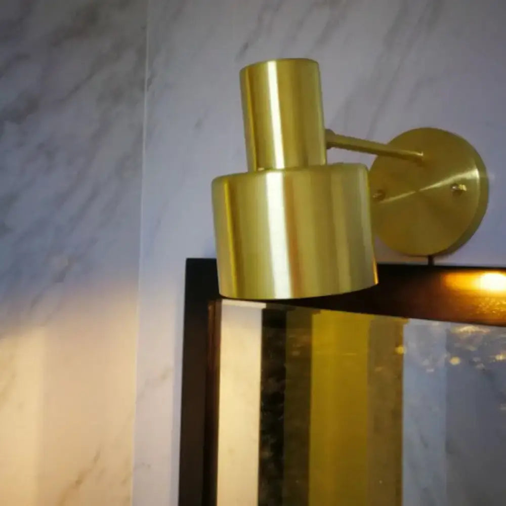 Mid-century gold metal cage wall lighting bedroom sconce