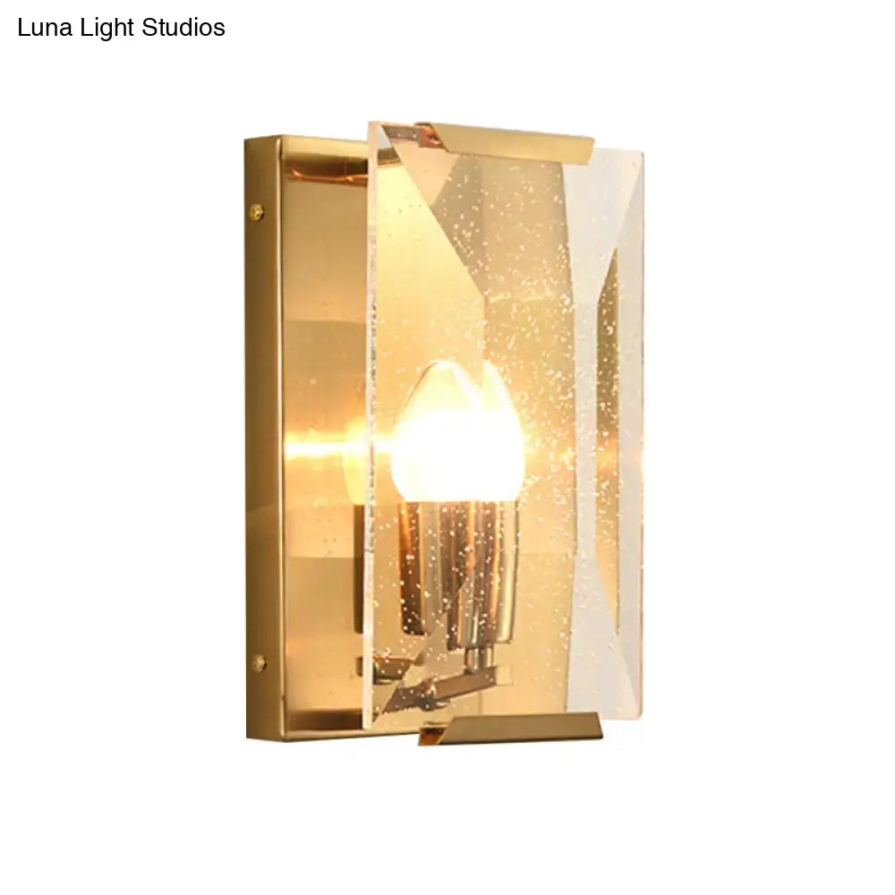 Mid century gold wall sconce with crystal shield for living room