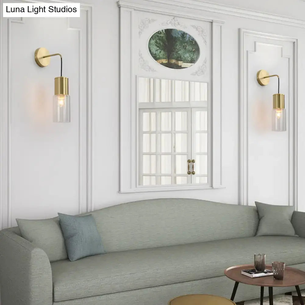Minimal brass and glass wall sconce light bedroom curved arm lamp