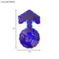 Minimal chrome faceted crystal boy logo wall lighting in translucent blue shaped like a male gender symbol