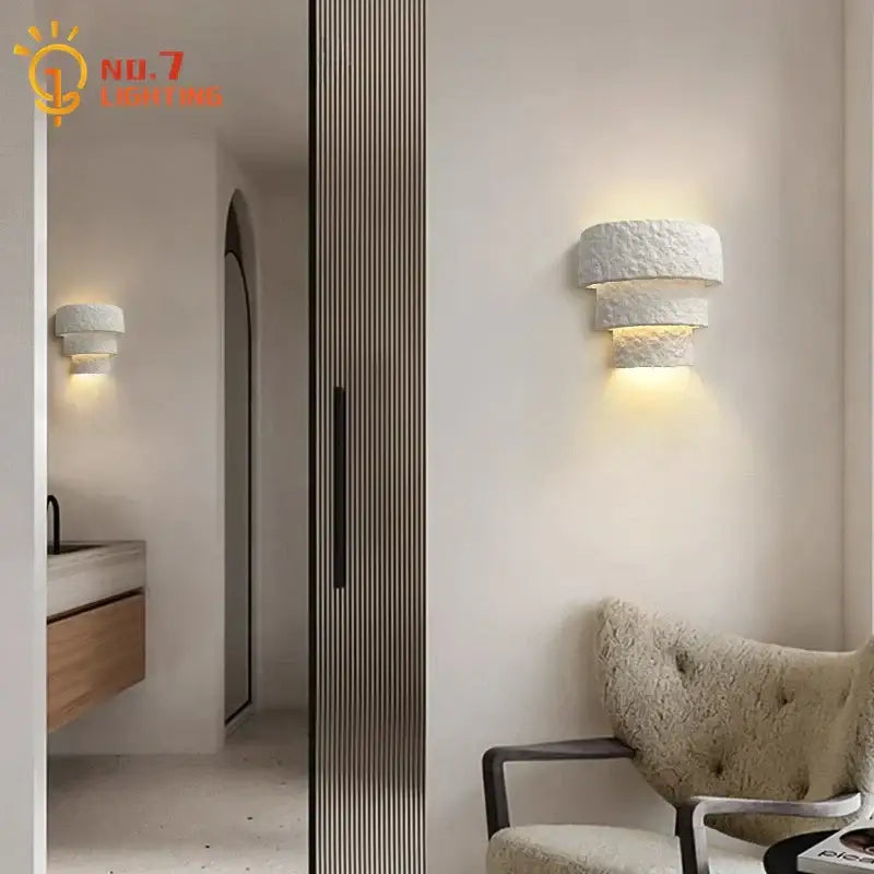 Minimalist bauhaus white gypsum wall lamp for bedroom warm light