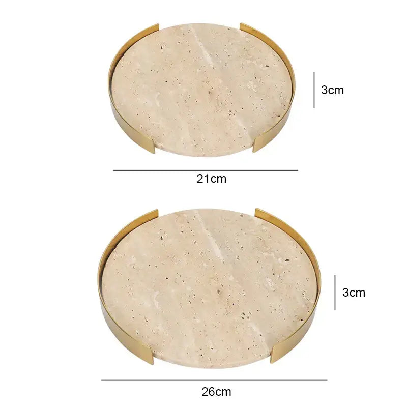 Minimalist beige brown travertine marble tray for dining room decor