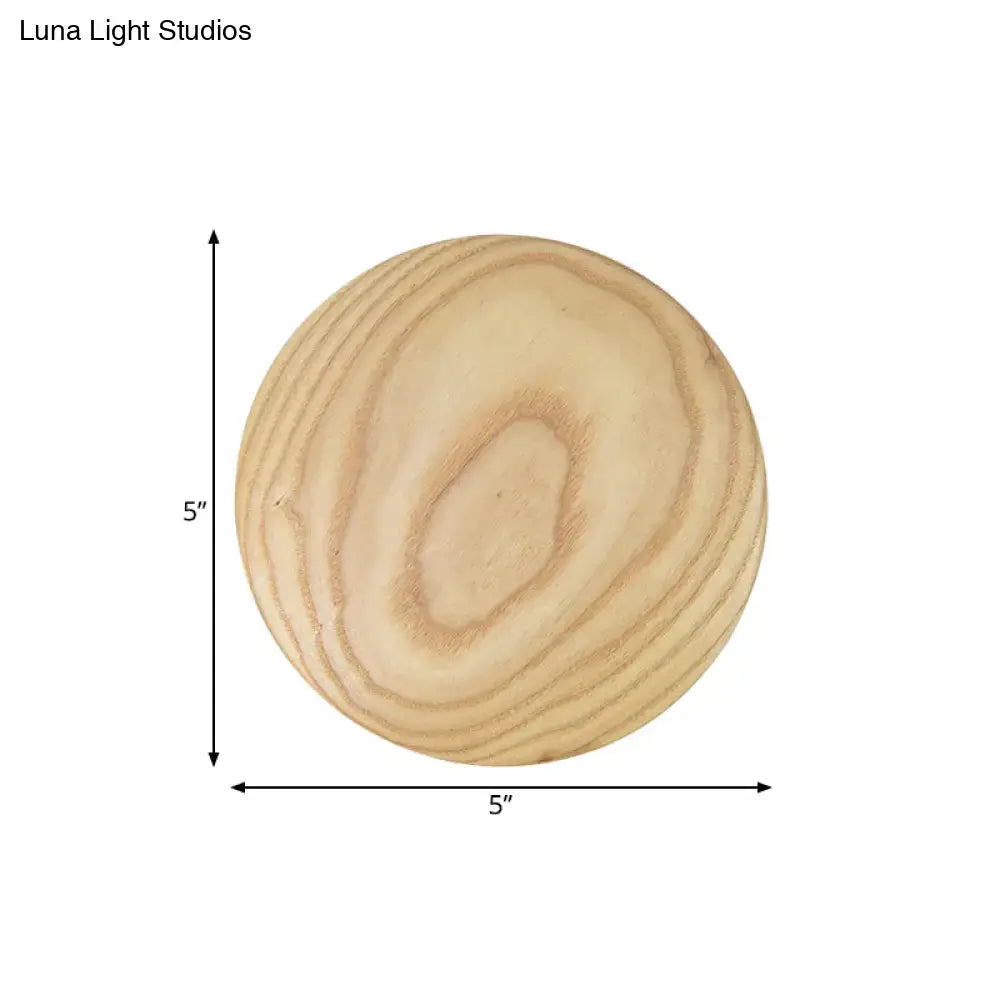 Minimalist beige wood circle led bulb wall sconce parlor light