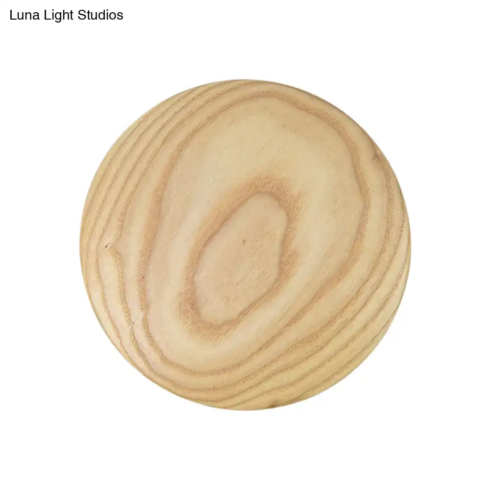 Minimalist beige wood circle led bulb wall sconce parlor light