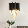 Minimalist black 2-head wall light with crystal tiers for bedroom