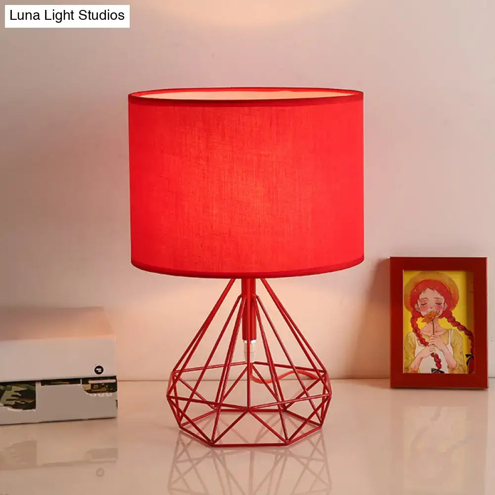 Minimalist black and brown geometric table lamp bedroom fabric shade