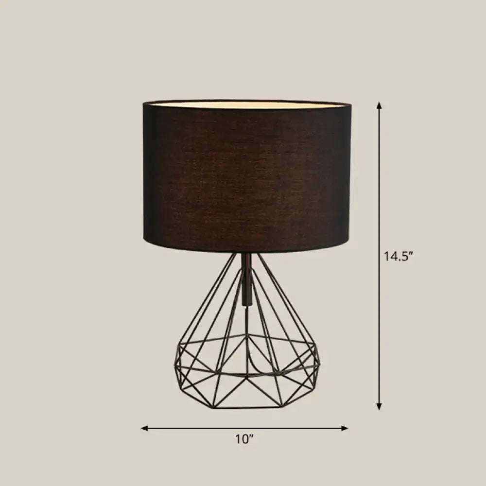 Minimalist black and brown geometric table lamp bedroom fabric shade