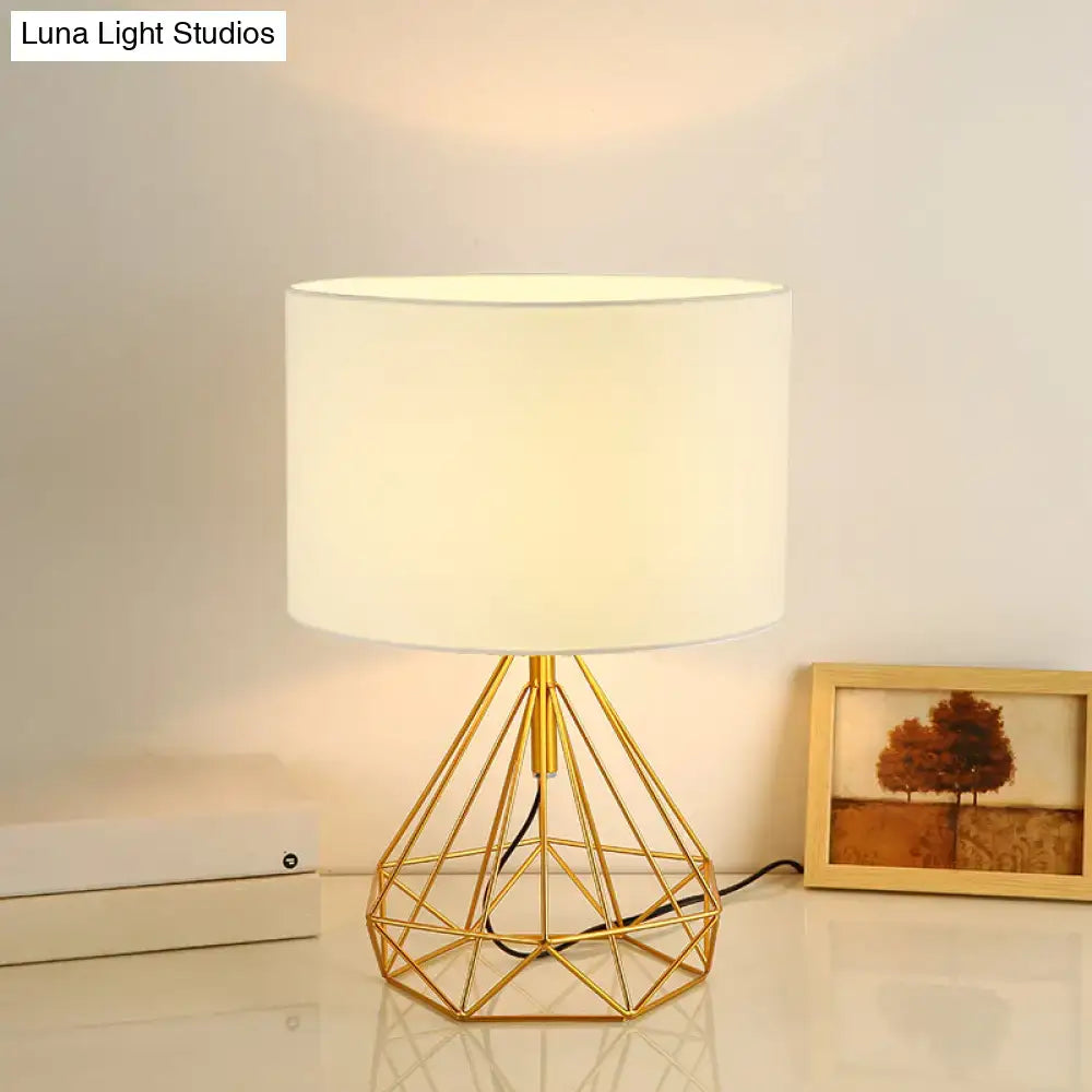 Minimalist black and brown geometric table lamp bedroom fabric shade