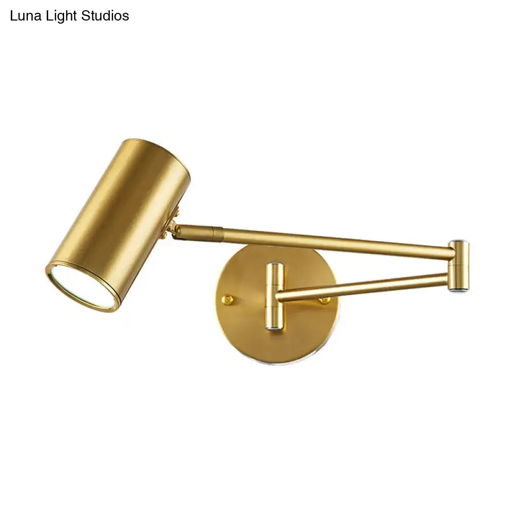 Minimalist black and gold adjustable cylinder wall light bedroom lamp