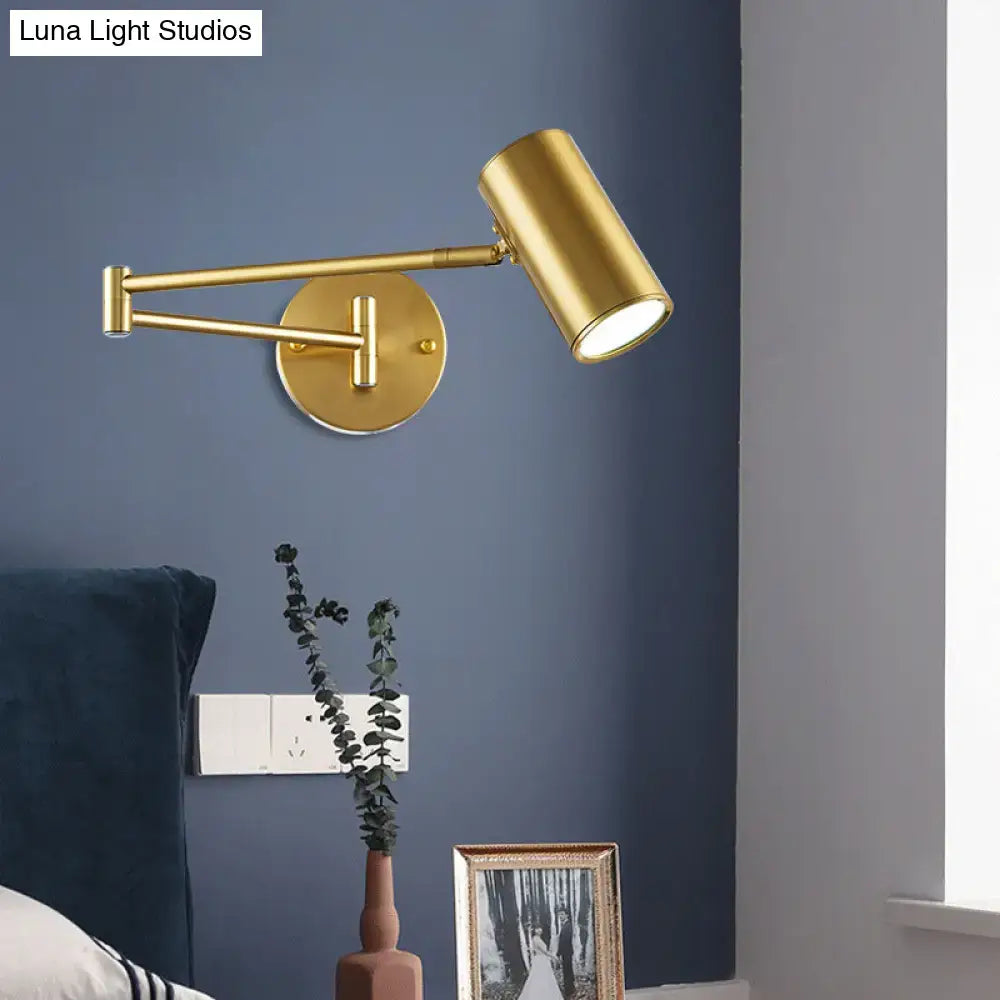 Minimalist black and gold adjustable cylinder wall light bedroom lamp