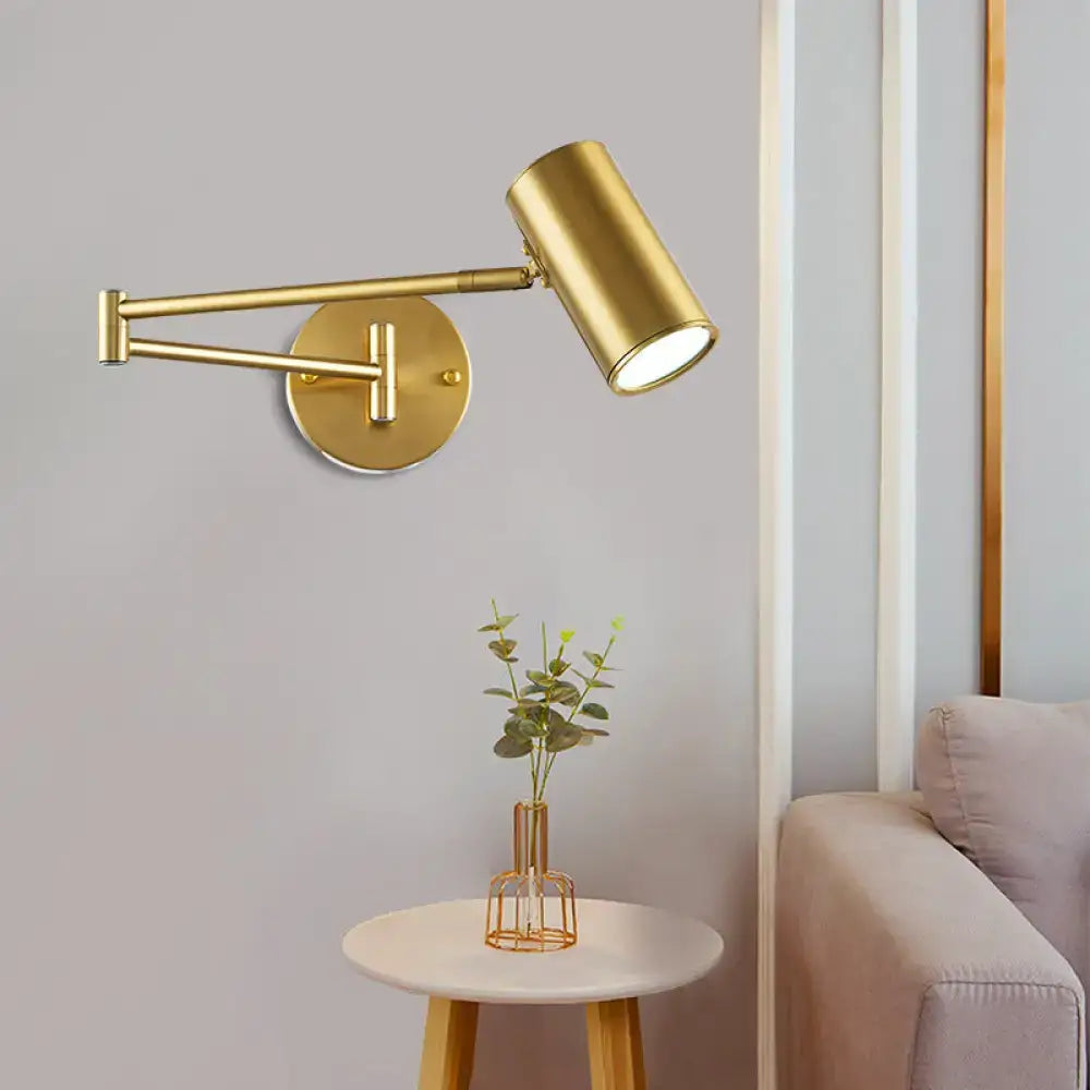 Minimalist black and gold adjustable cylinder wall light bedroom lamp