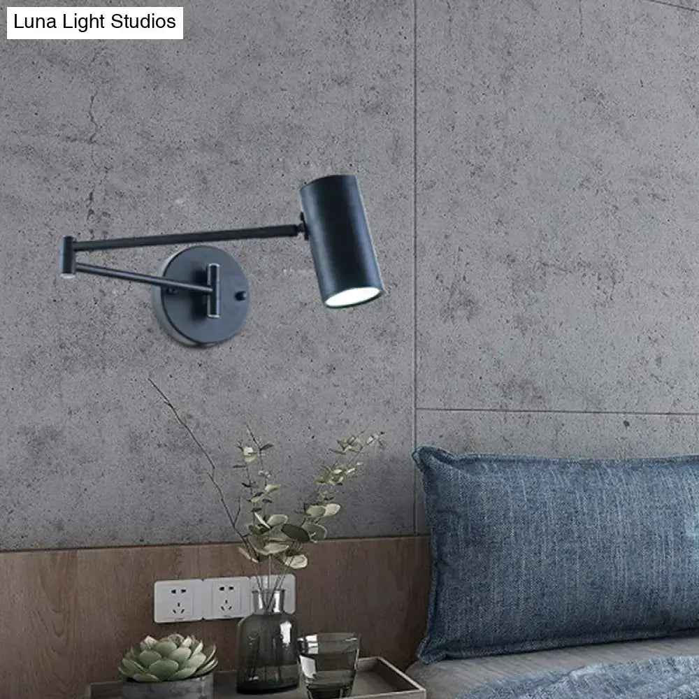 Minimalist black and gold adjustable cylinder wall light bedroom lamp