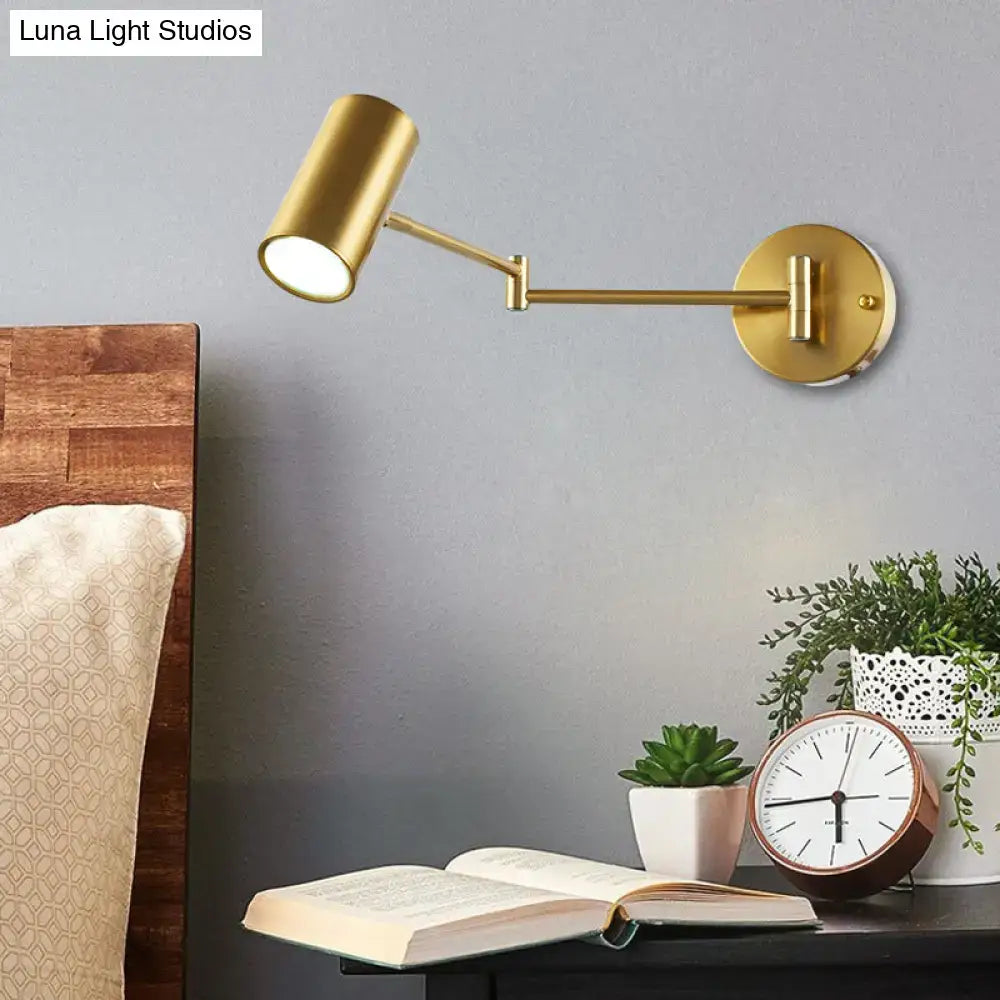 Minimalist black and gold adjustable cylinder wall light bedroom lamp
